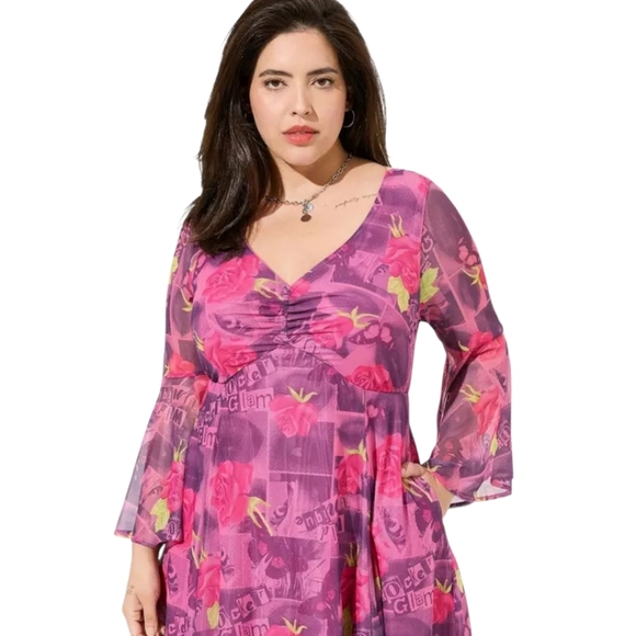 TORRID Betsey Johnson Floral Silky Soft Mini Bell Sleeve Sheerdress Plus Size 1X - Picture 12 of 17